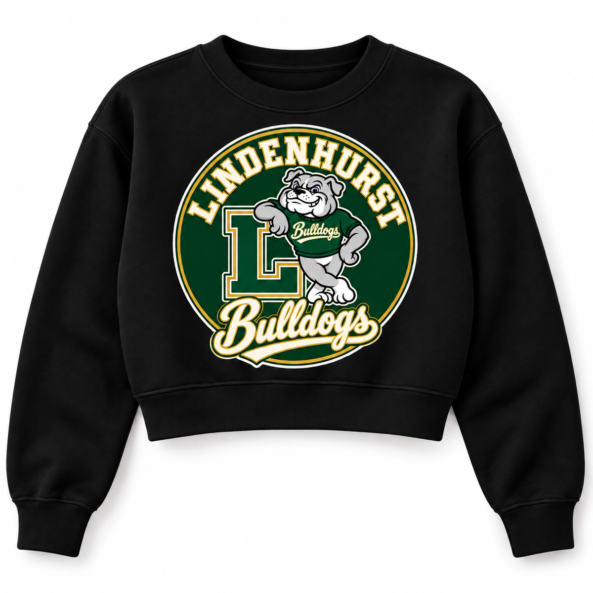 Lindenhurst Bulldogs Circle Crop Crewneck Black