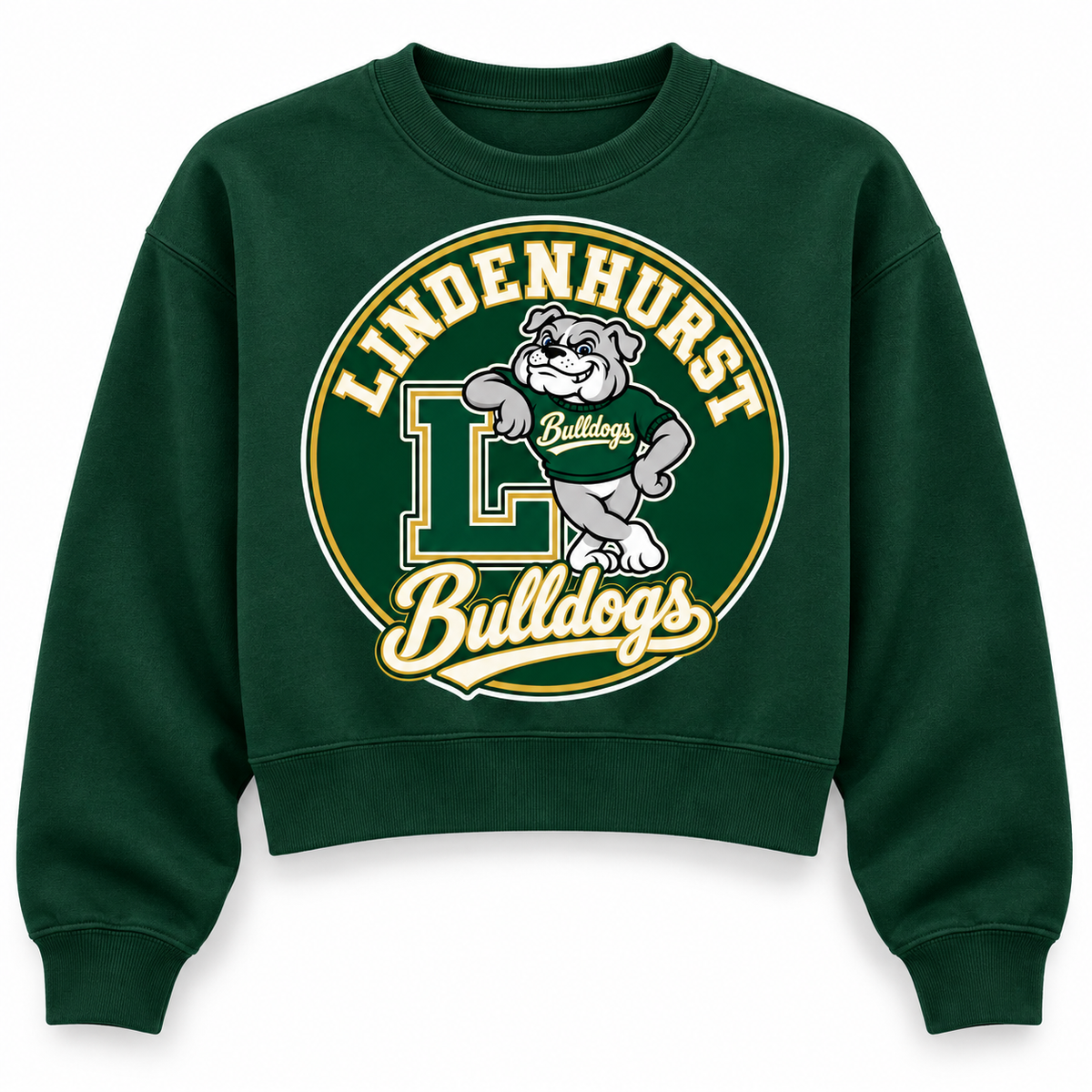 Lindenhurst Bulldogs Circle Crop Crewneck Forest Green