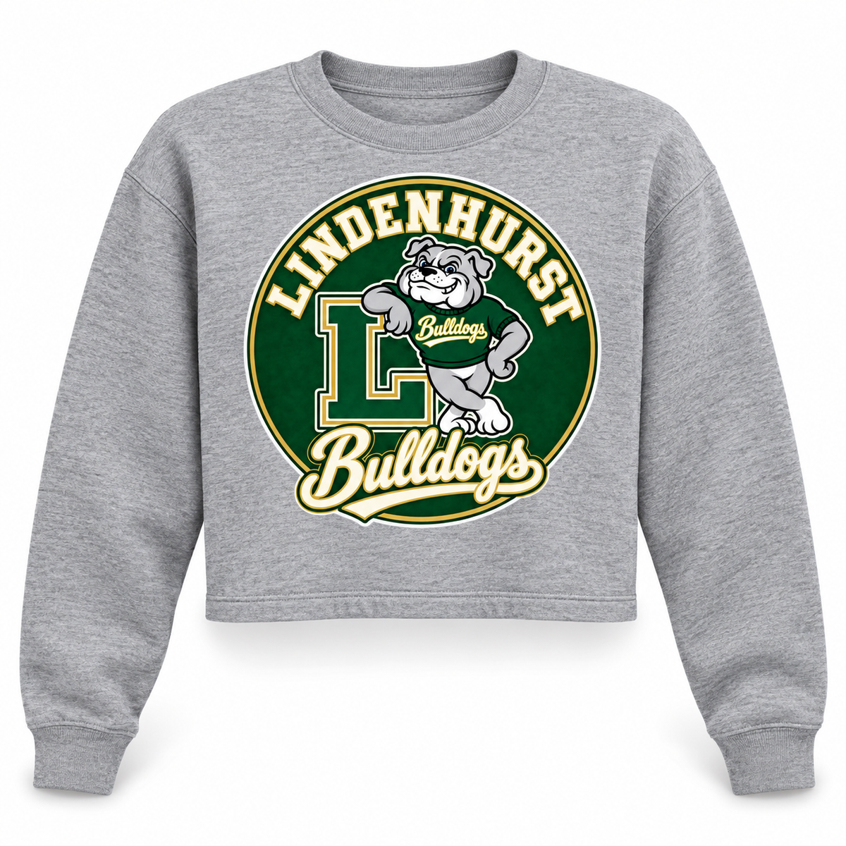 Lindenhurst Bulldogs Circle Crop Crewneck Heather Gray