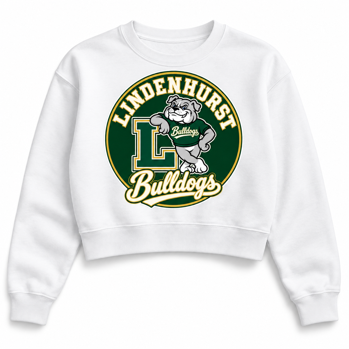 Lindenhurst Bulldogs Circle Crop Crewneck White