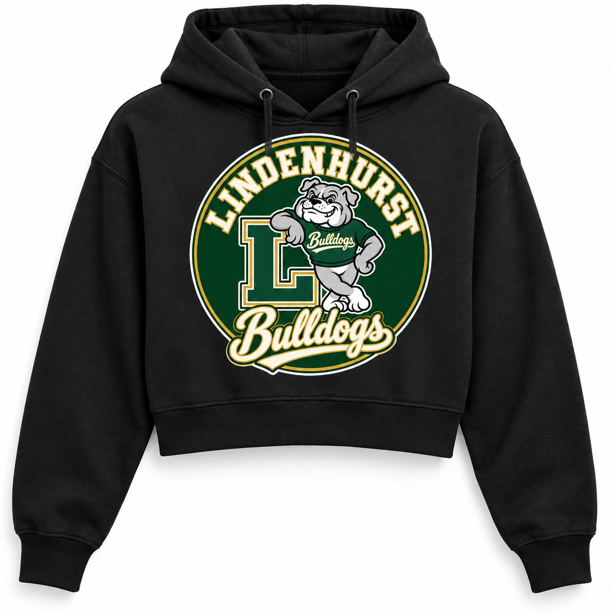 Lindenhurst Bulldogs Circle Crop Hoodie Black