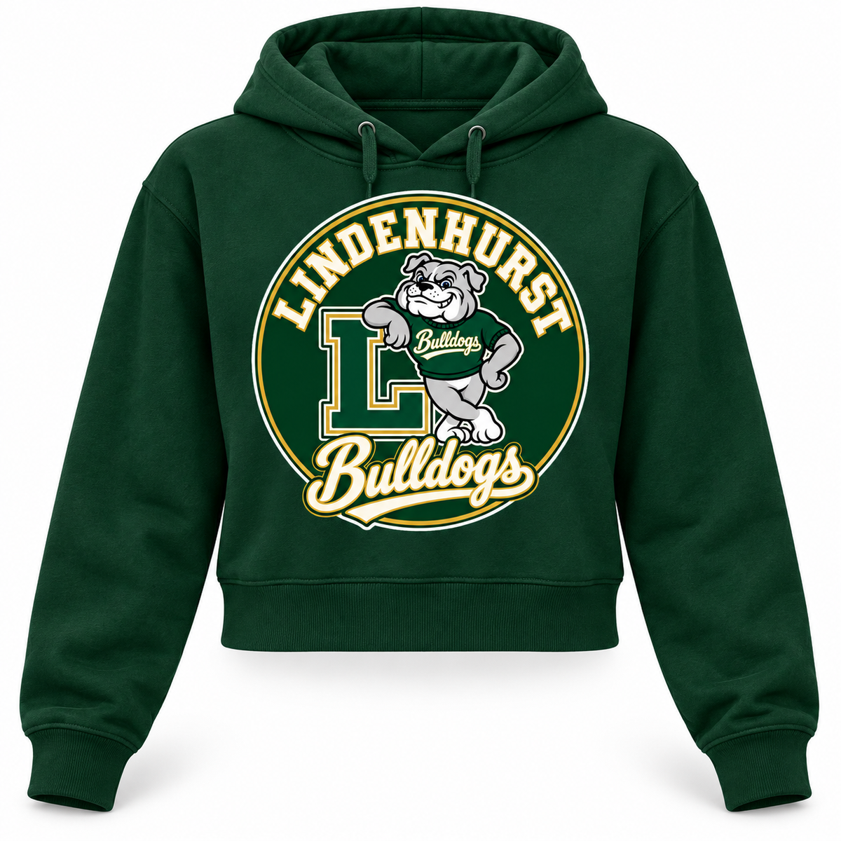 Lindenhurst Bulldogs Circle Crop Hoodie Forest Green