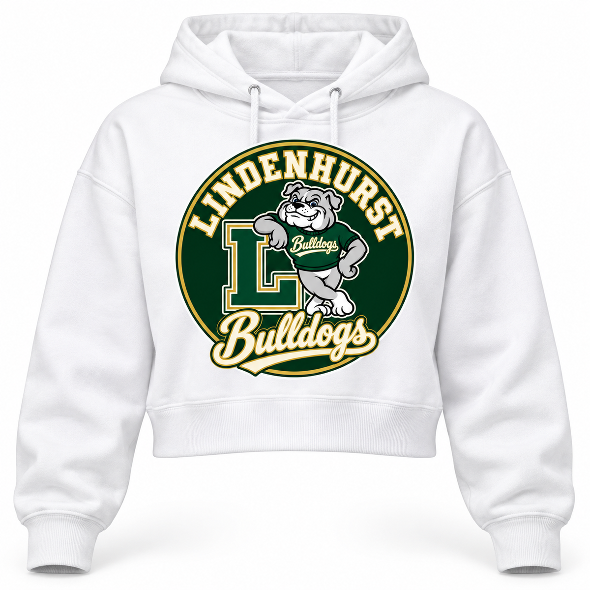 Lindenhurst Bulldogs Circle Crop Hoodie White