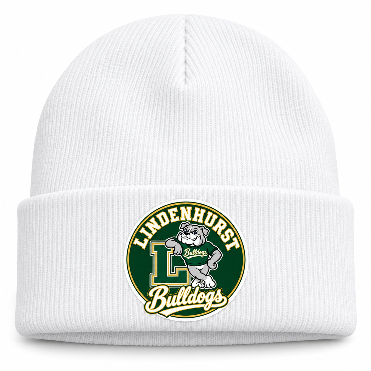 Lindenhurst Bulldogs Circle Cuffed Beanie White
