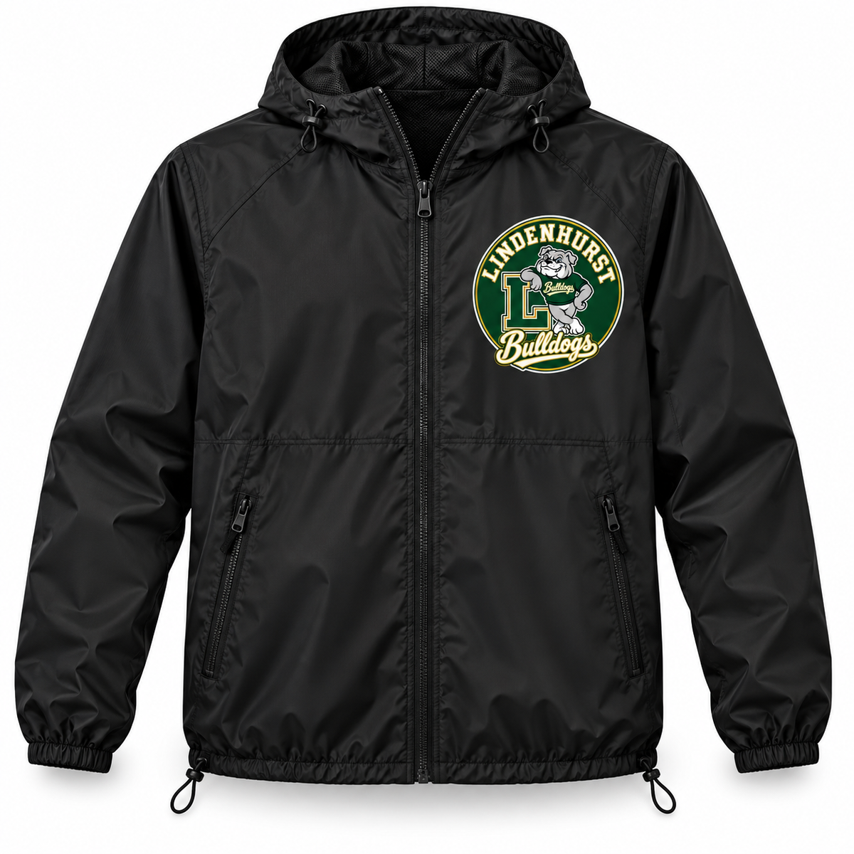 Lindenhurst Bulldogs Circle Hooded Windbreaker Black
