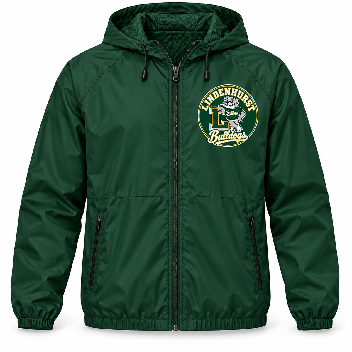Lindenhurst Bulldogs Circle Hooded Windbreaker Forest Green