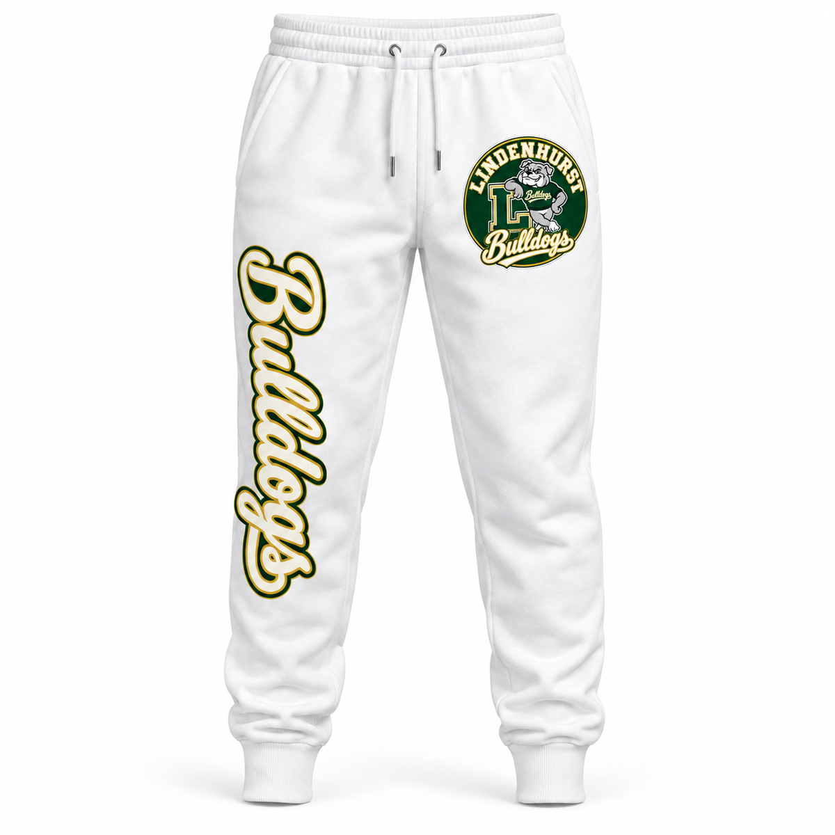 Lindenhurst Bulldogs Circle Joggers White