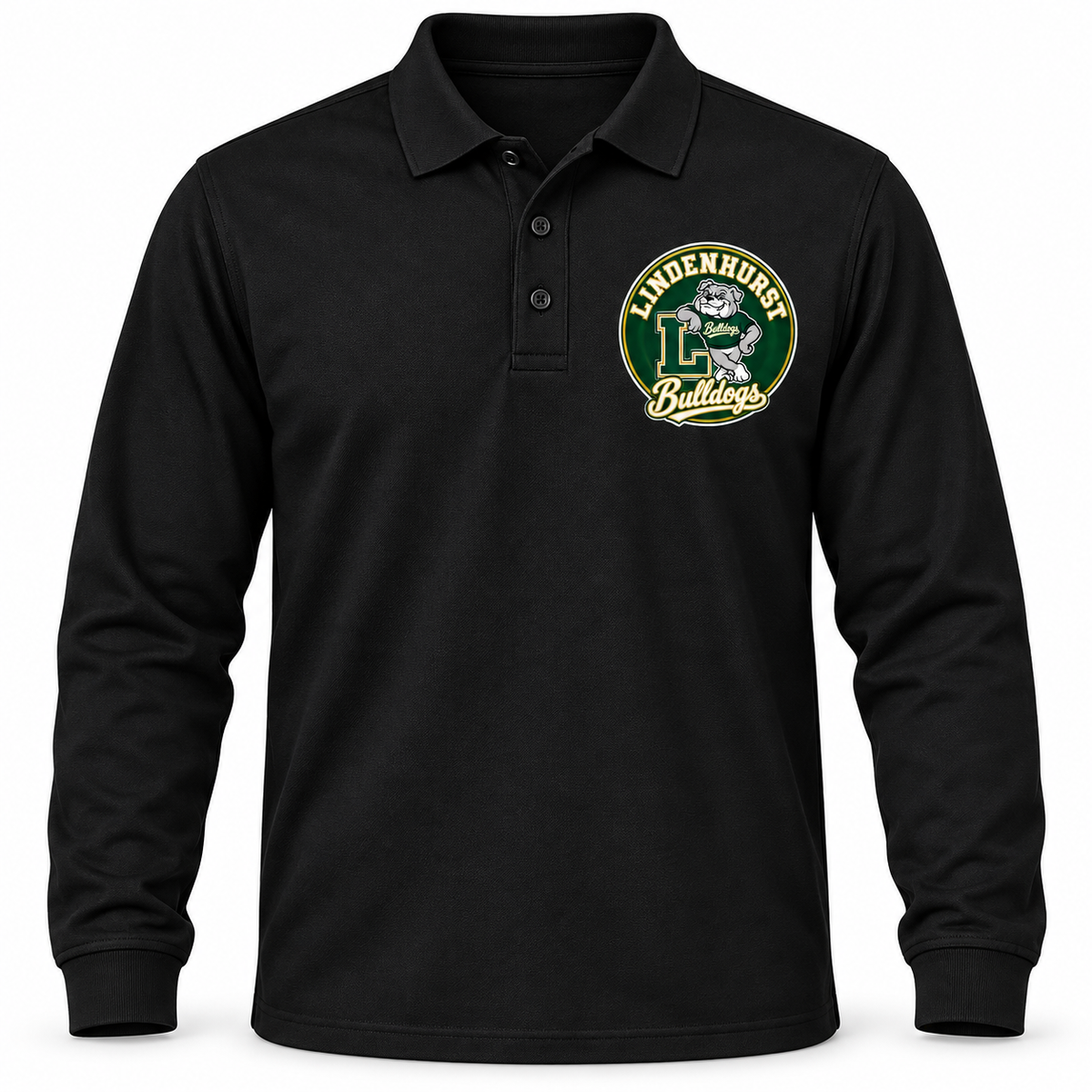 Lindenhurst Bulldogs Circle Long Sleeve Polo Black