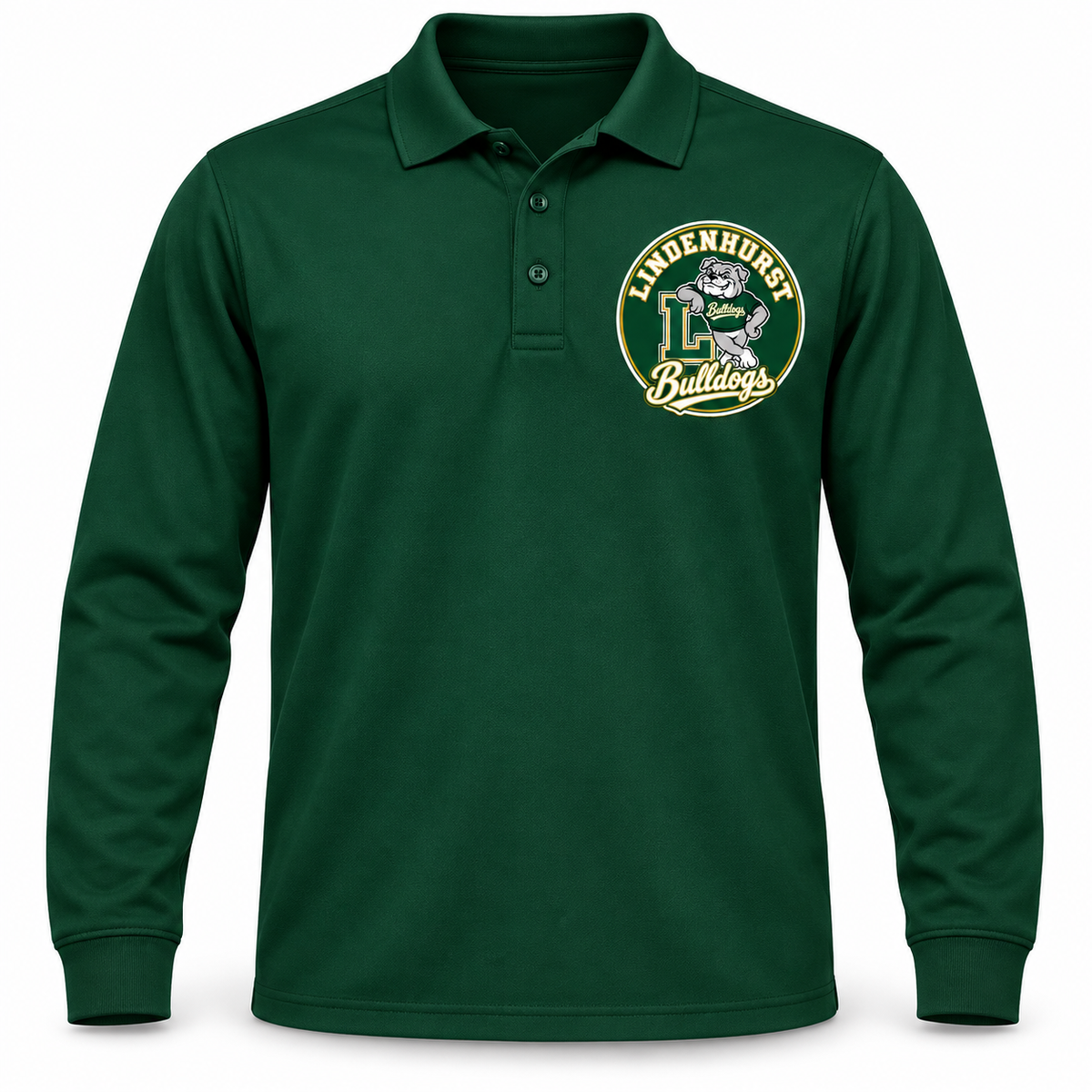 Lindenhurst Bulldogs Circle Long Sleeve Polo Forest Green