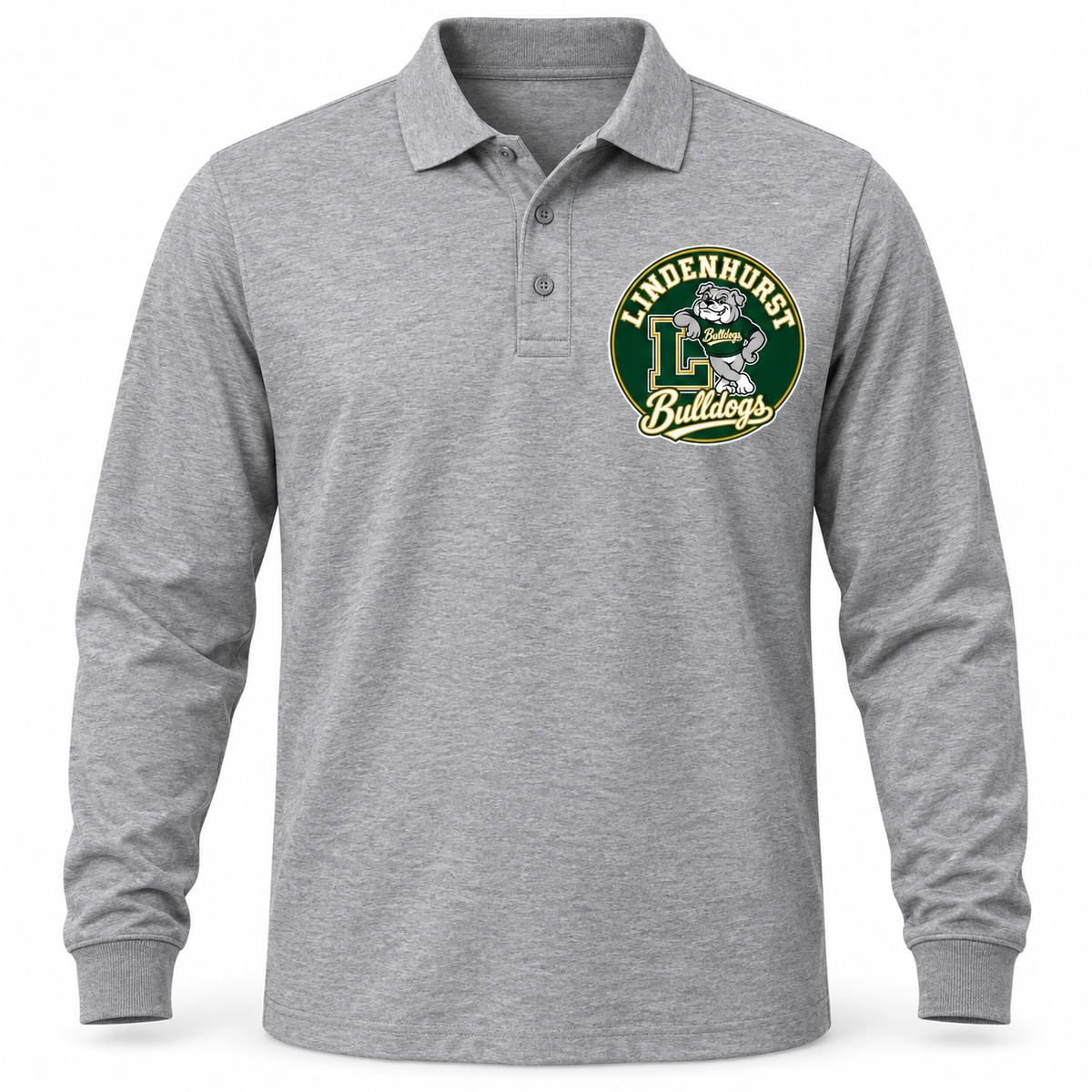 Lindenhurst Bulldogs Circle Long Sleeve Polo Heather Gray