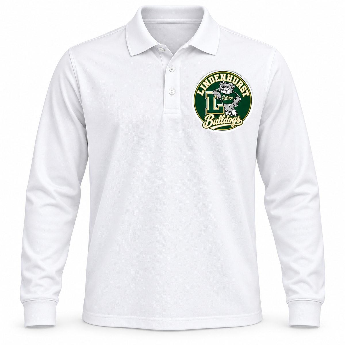 Lindenhurst Bulldogs Circle Long Sleeve Polo White