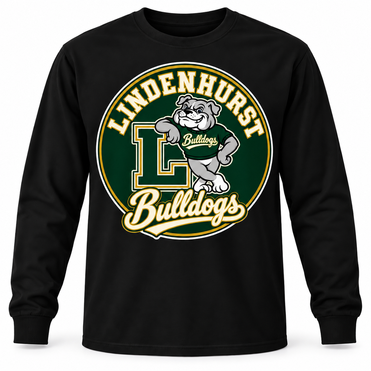 Lindenhurst Bulldogs Circle Long-Sleeve Tee Black