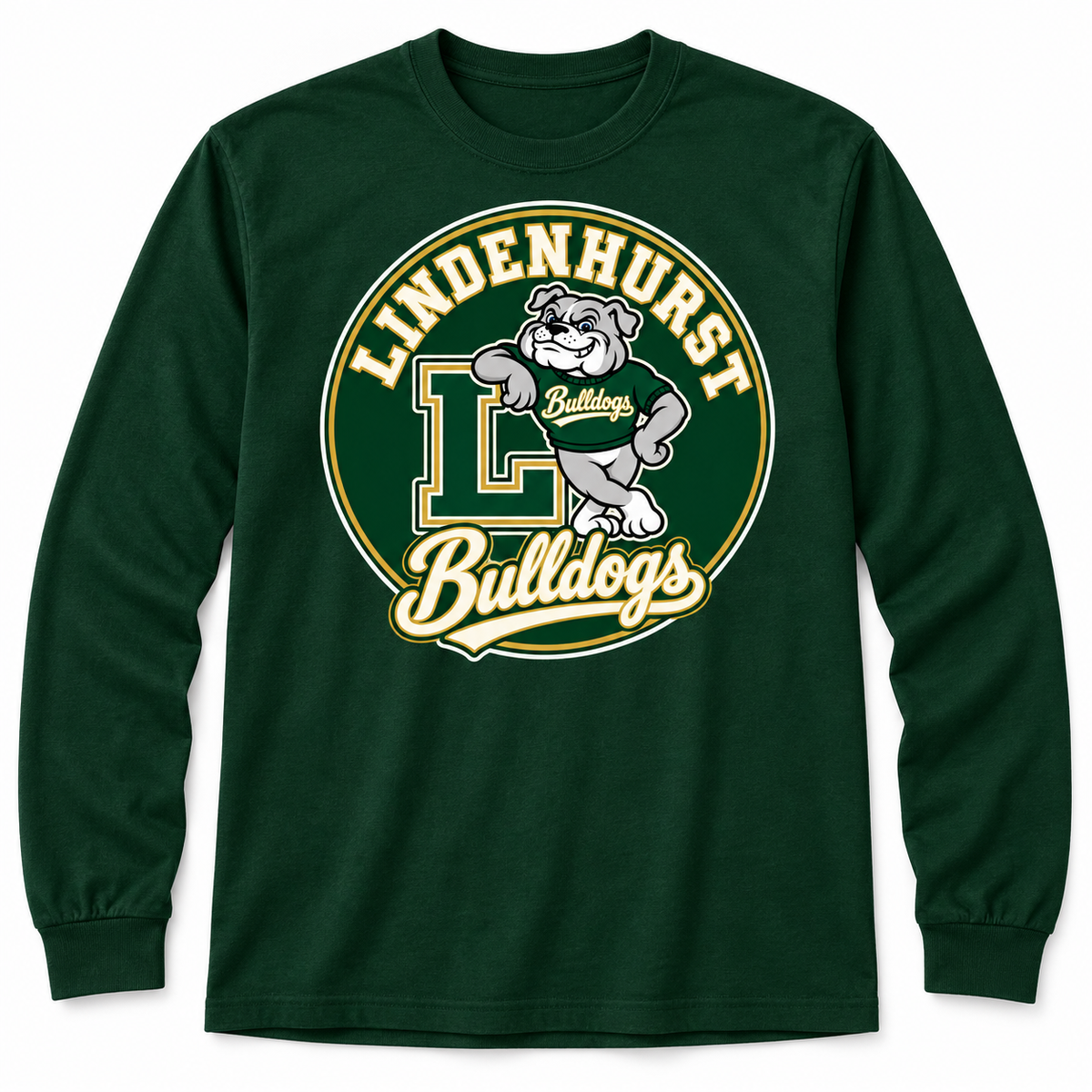 Lindenhurst Bulldogs Circle Long-Sleeve Tee Forest Green