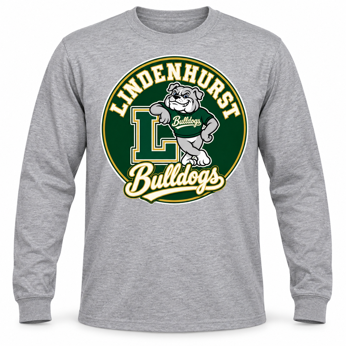 Lindenhurst Bulldogs Circle Long-Sleeve Tee Heather Gray