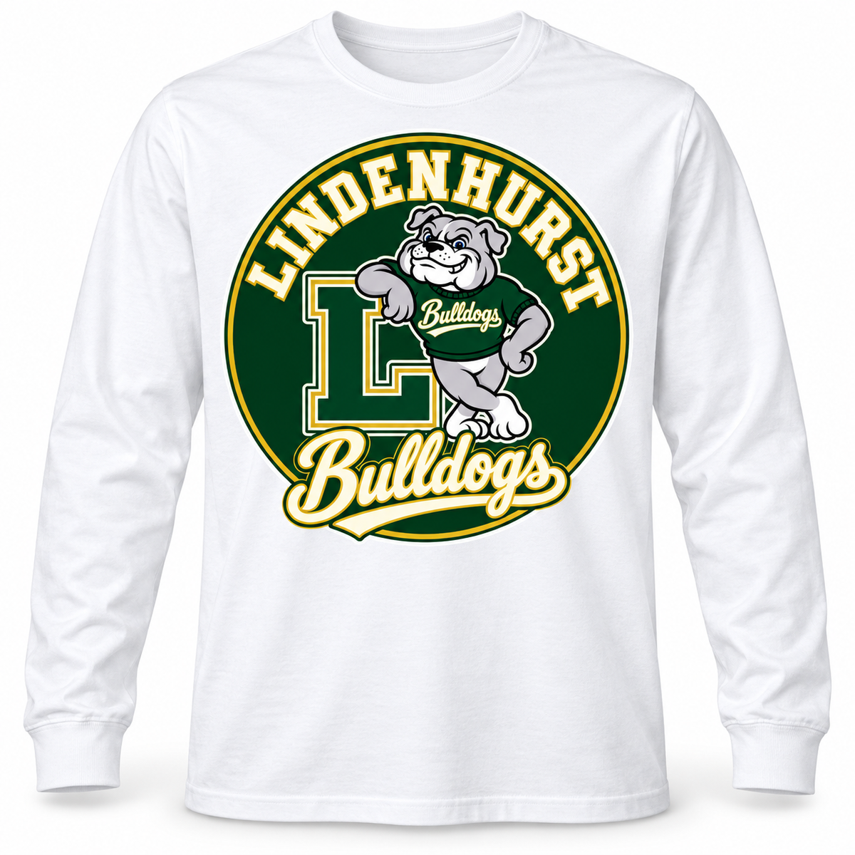 Lindenhurst Bulldogs Circle Long-Sleeve Tee White