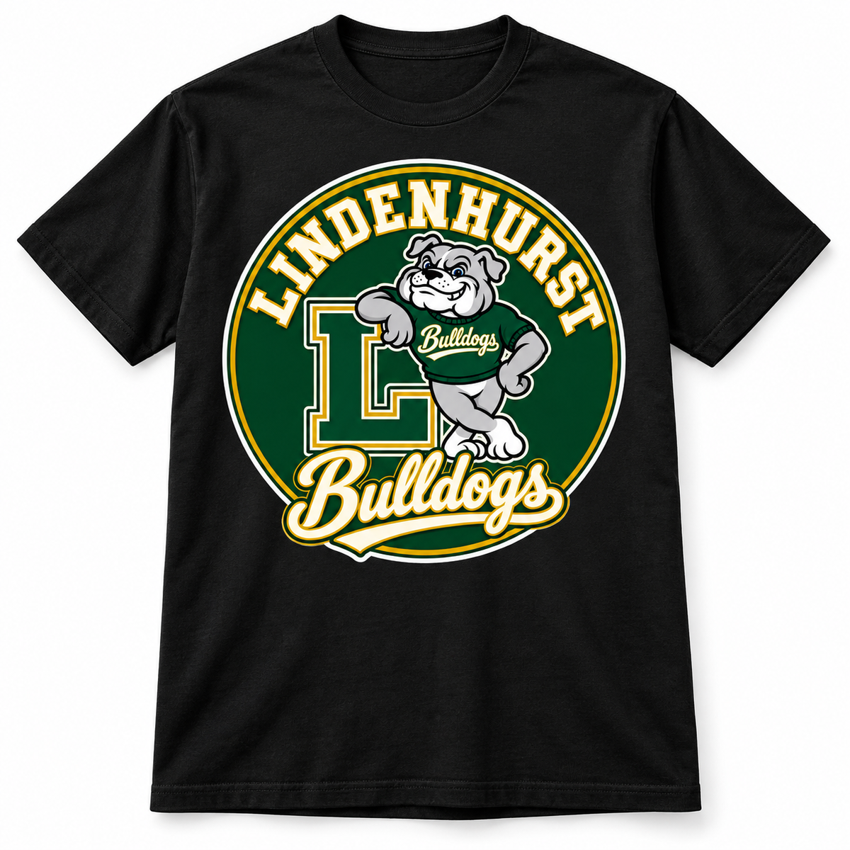 Lindenhurst Bulldogs Circle Mascot Tee Black