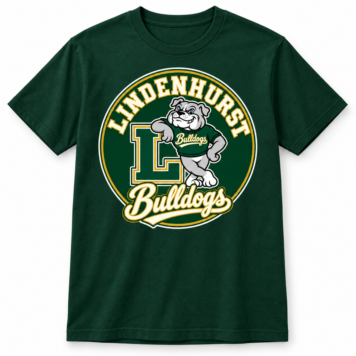 Lindenhurst Bulldogs Circle Mascot Tee Forest Green