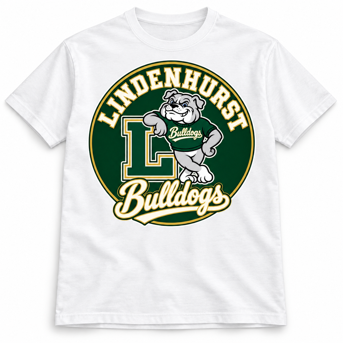 Lindenhurst Bulldogs Circle Mascot Tee White