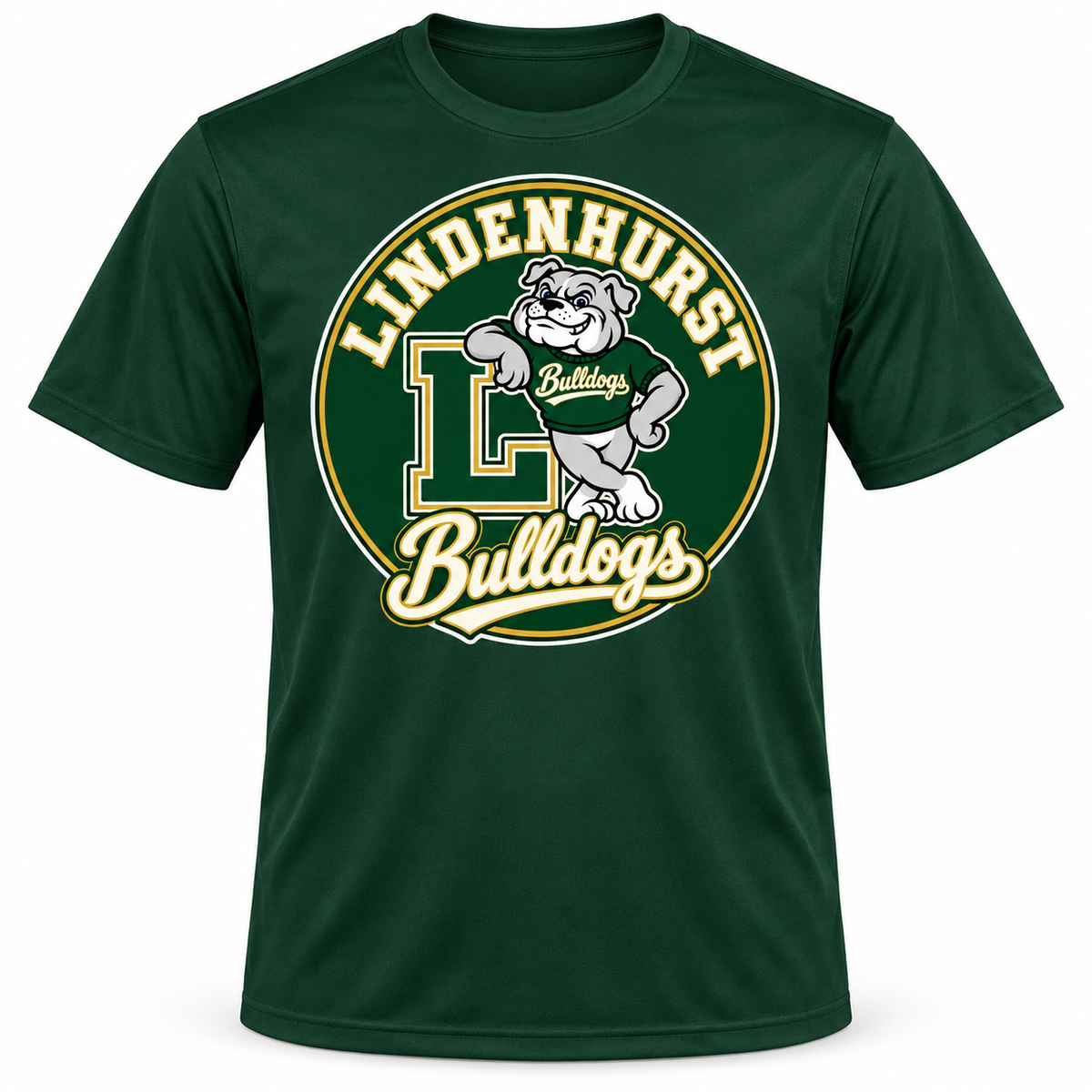 Lindenhurst Bulldogs Circle Performance Sport Tee Forest Green