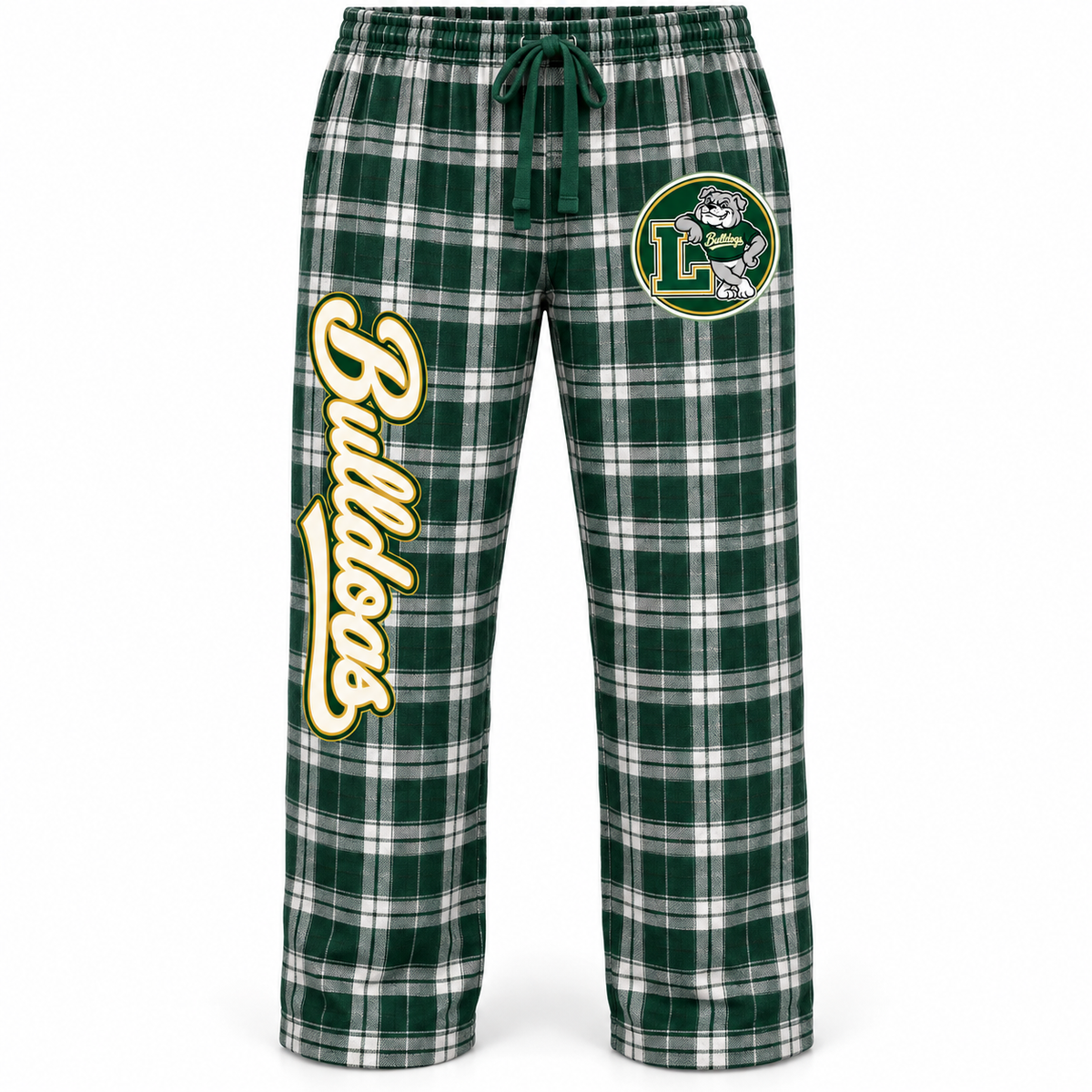 Lindenhurst Bulldogs Circle Plaid Flannel Pajama Pants Green / White Plaid
