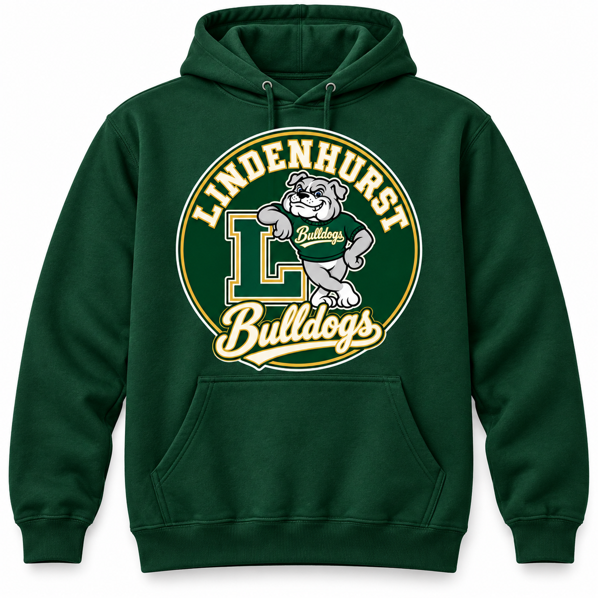 Lindenhurst Bulldogs Circle Pullover Hoodie Forest Green