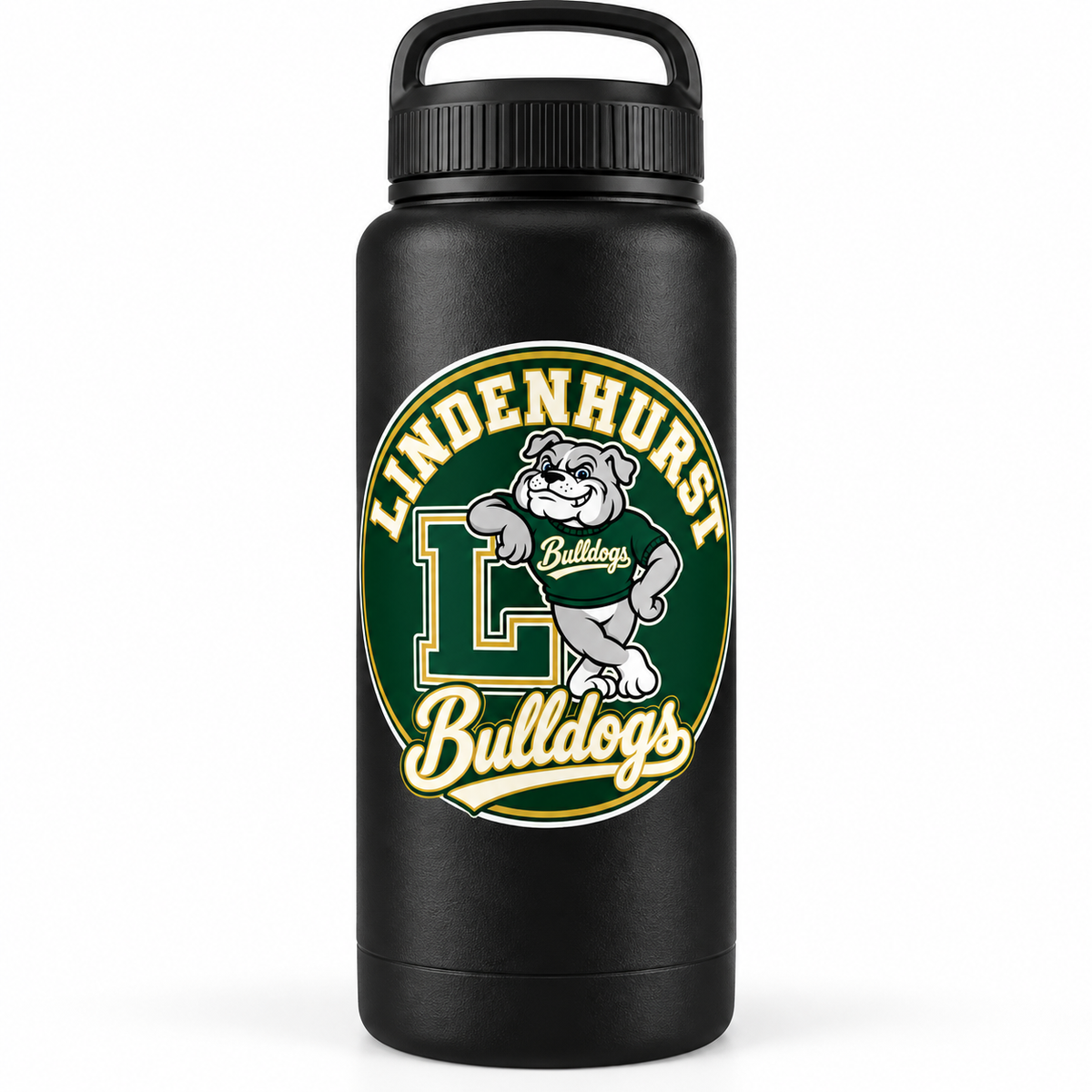 Lindenhurst Bulldogs Circle Water Bottle Black