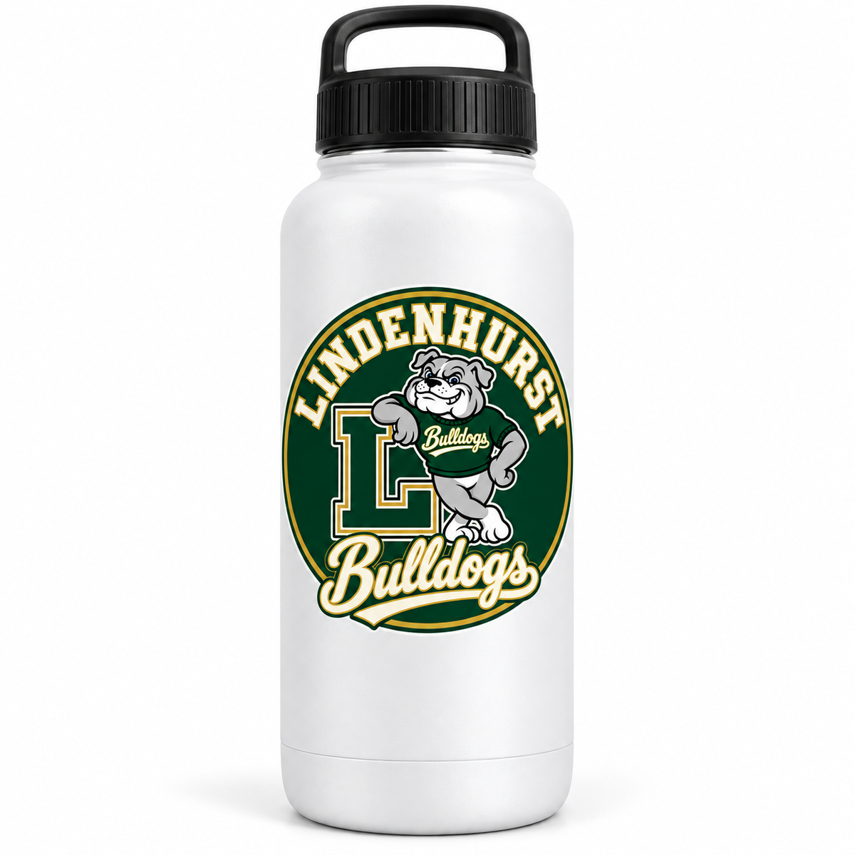 Lindenhurst Bulldogs Circle Water Bottle White