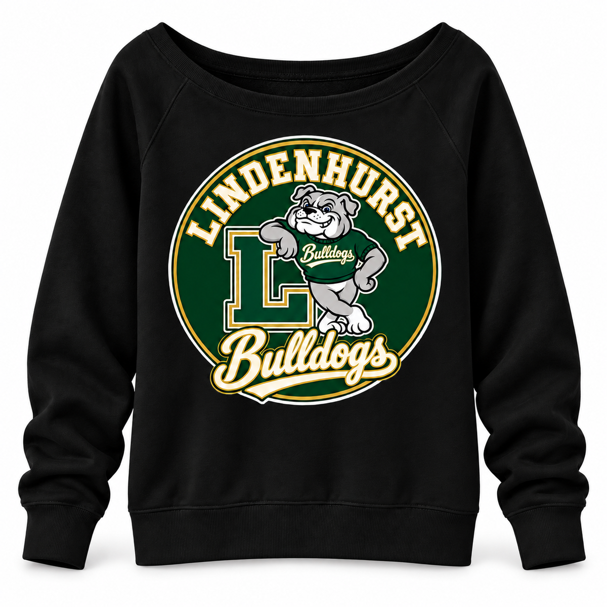 Lindenhurst Bulldogs Circle Wide-Neck Sweatshirt Black