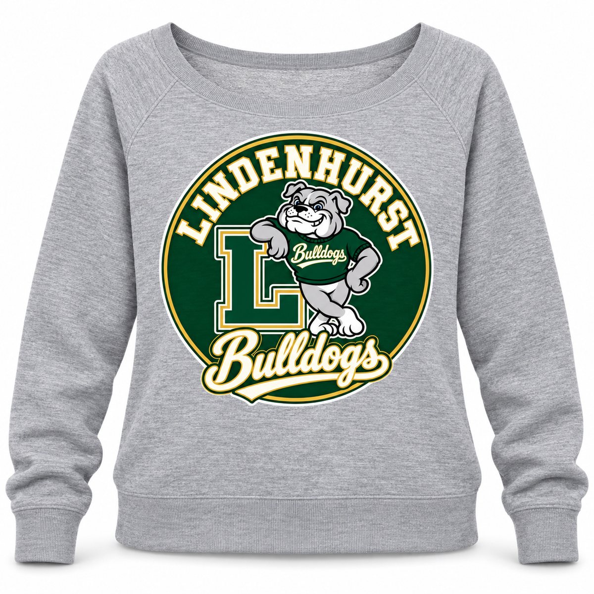 Lindenhurst Bulldogs Circle Wide-Neck Sweatshirt Heather Gray