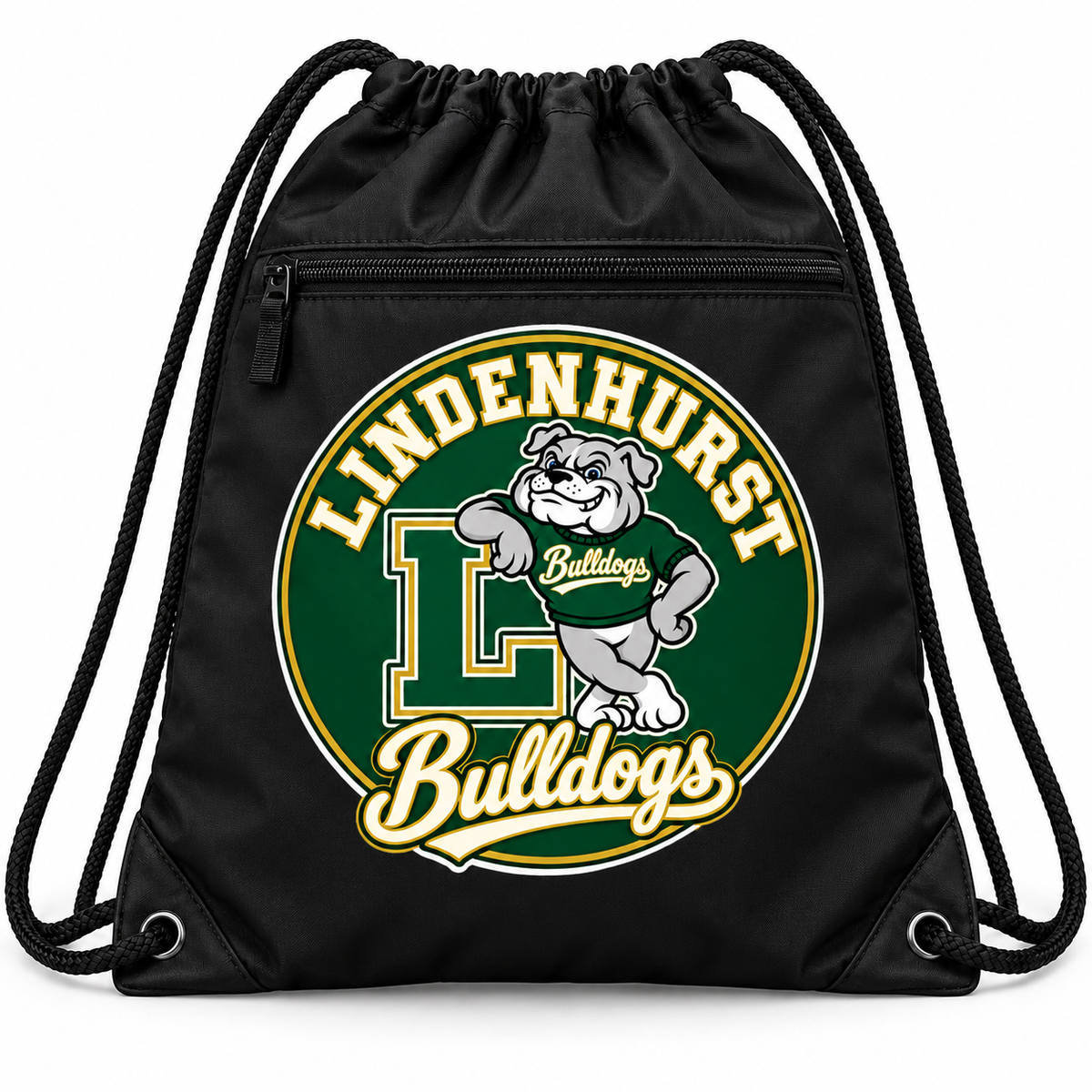 Lindenhurst Bulldogs Circle Zip Drawstring Bag Black
