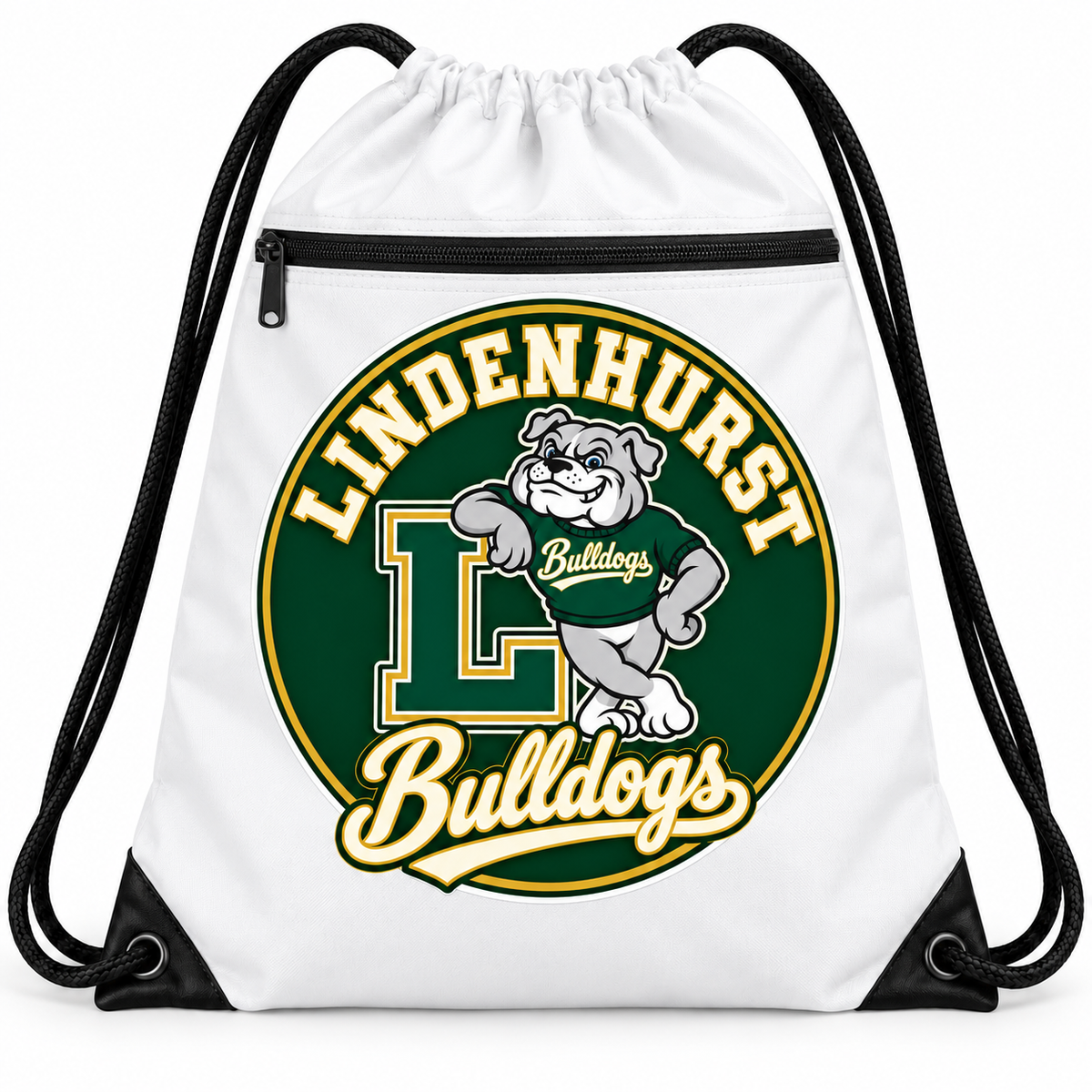Lindenhurst Bulldogs Circle Zip Drawstring Bag White