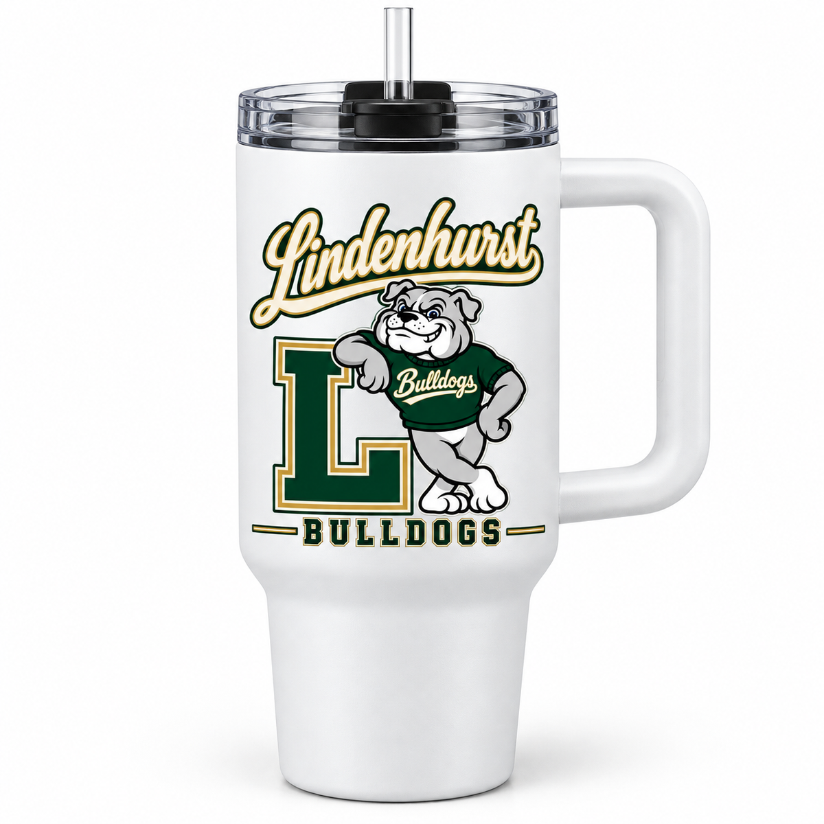 Lindenhurst Bulldogs Heritage 40 oz Handled Tumbler White