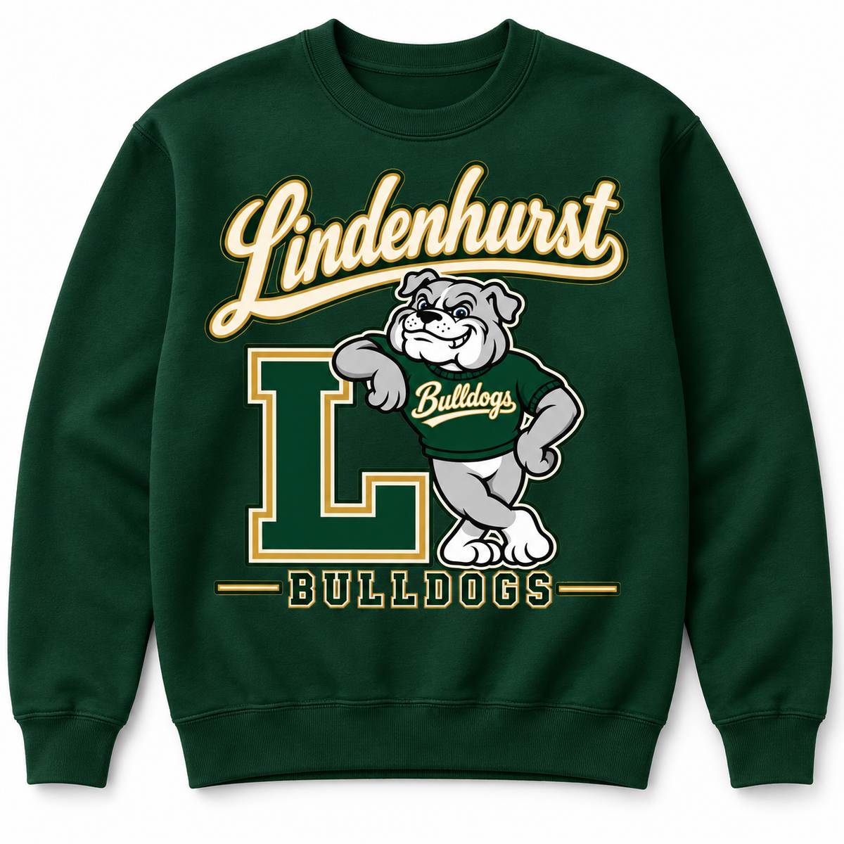 Lindenhurst Bulldogs Heritage Crewneck Sweatshirt Forest Green