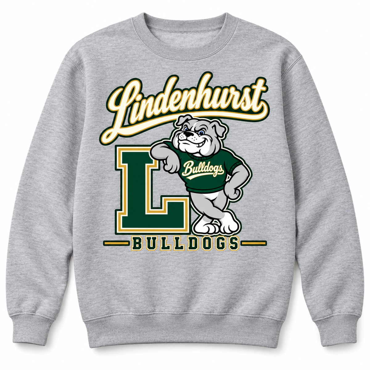 Lindenhurst Bulldogs Heritage Crewneck Sweatshirt Heather Gray