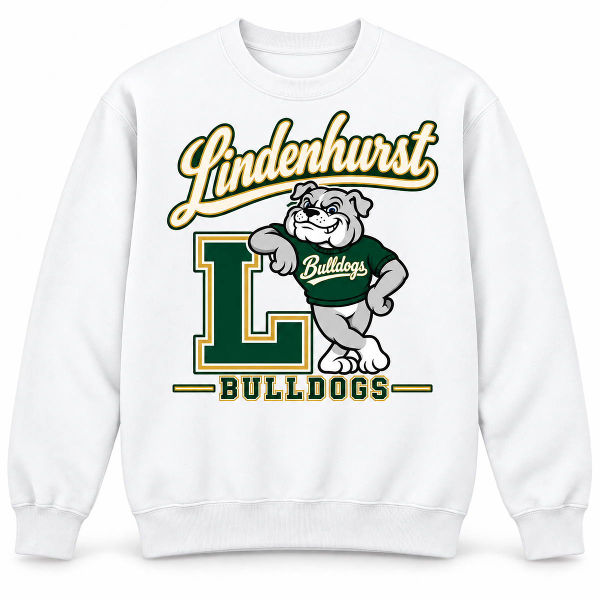 Lindenhurst Bulldogs Heritage Crewneck Sweatshirt White