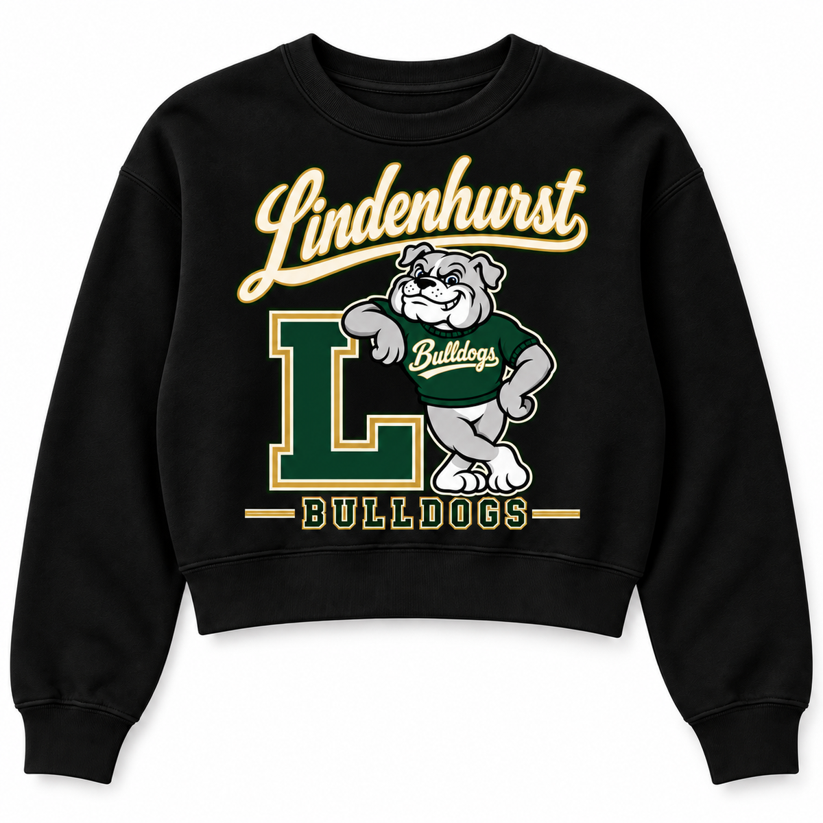 Lindenhurst Bulldogs Heritage Crop Crewneck Black