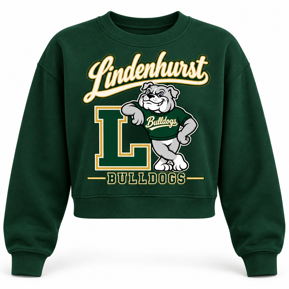 Lindenhurst Bulldogs Heritage Crop Crewneck Forest Green