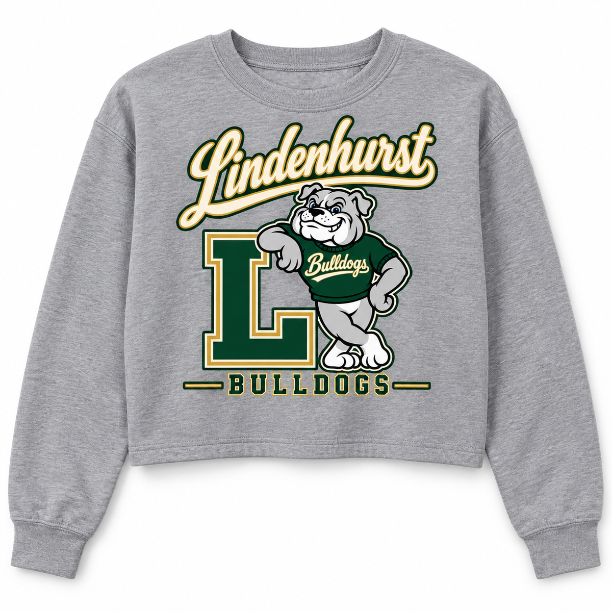 Lindenhurst Bulldogs Heritage Crop Crewneck Heather Gray