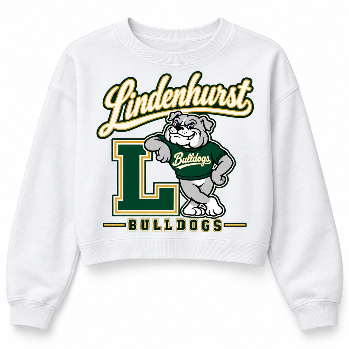 Lindenhurst Bulldogs Heritage Crop Crewneck White