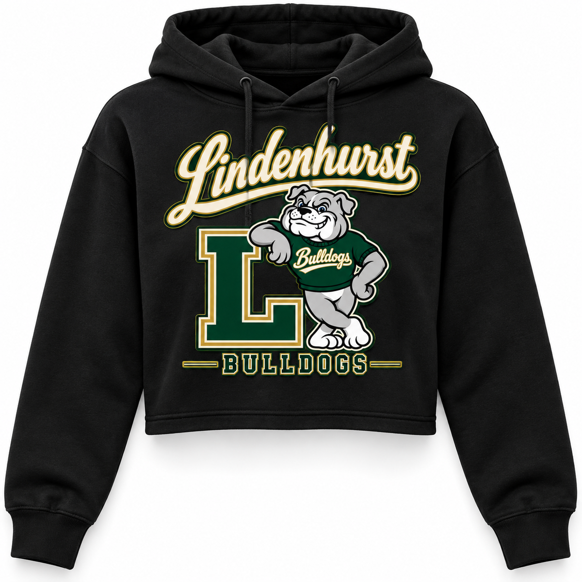 Lindenhurst Bulldogs Heritage Crop Hoodie Black