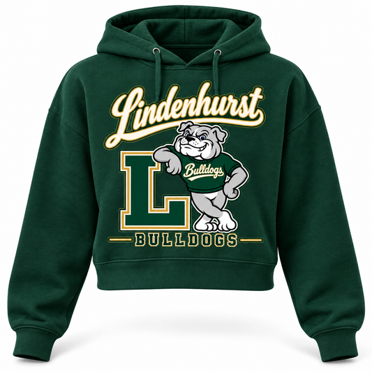 Lindenhurst Bulldogs Heritage Crop Hoodie Forest Green