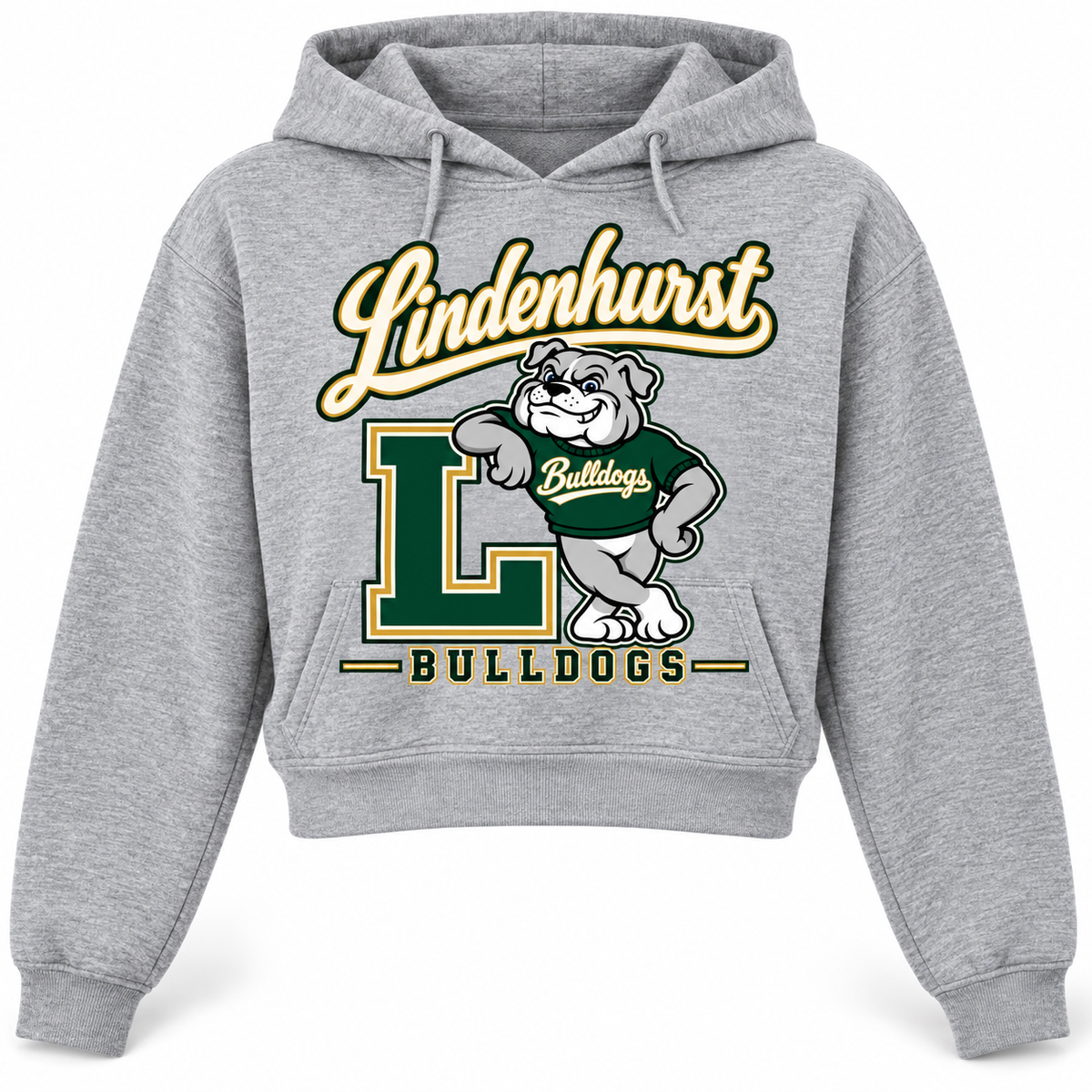 Lindenhurst Bulldogs Heritage Crop Hoodie Heather Gray