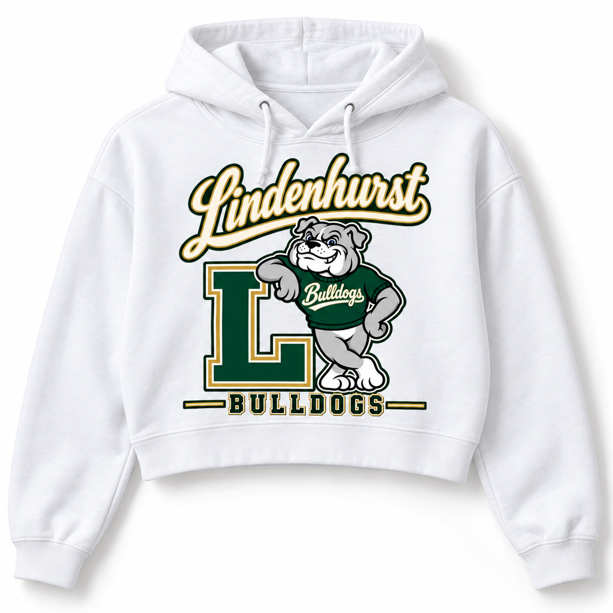 Lindenhurst Bulldogs Heritage Crop Hoodie White