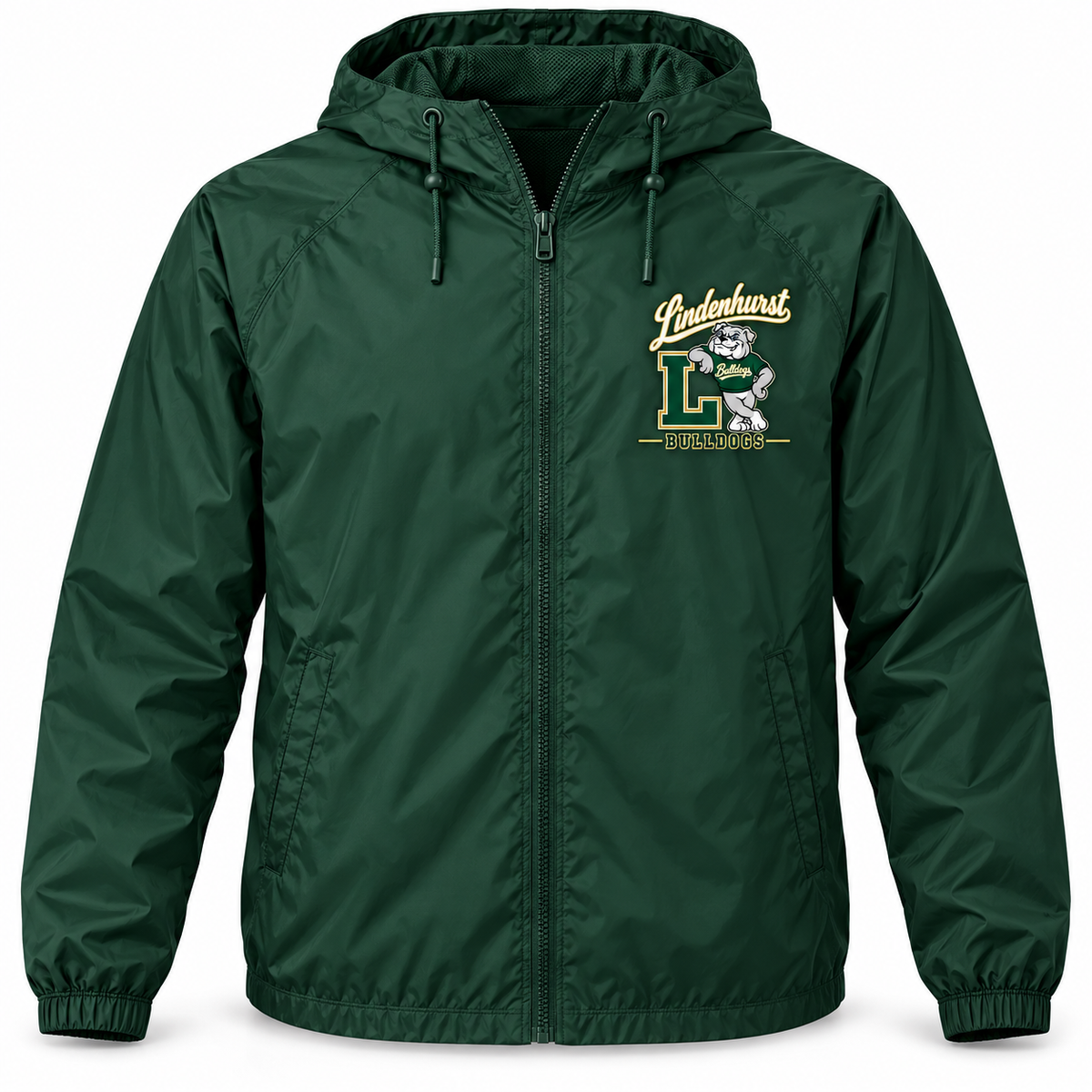 Lindenhurst Bulldogs Heritage Hooded Windbreaker Forest Green