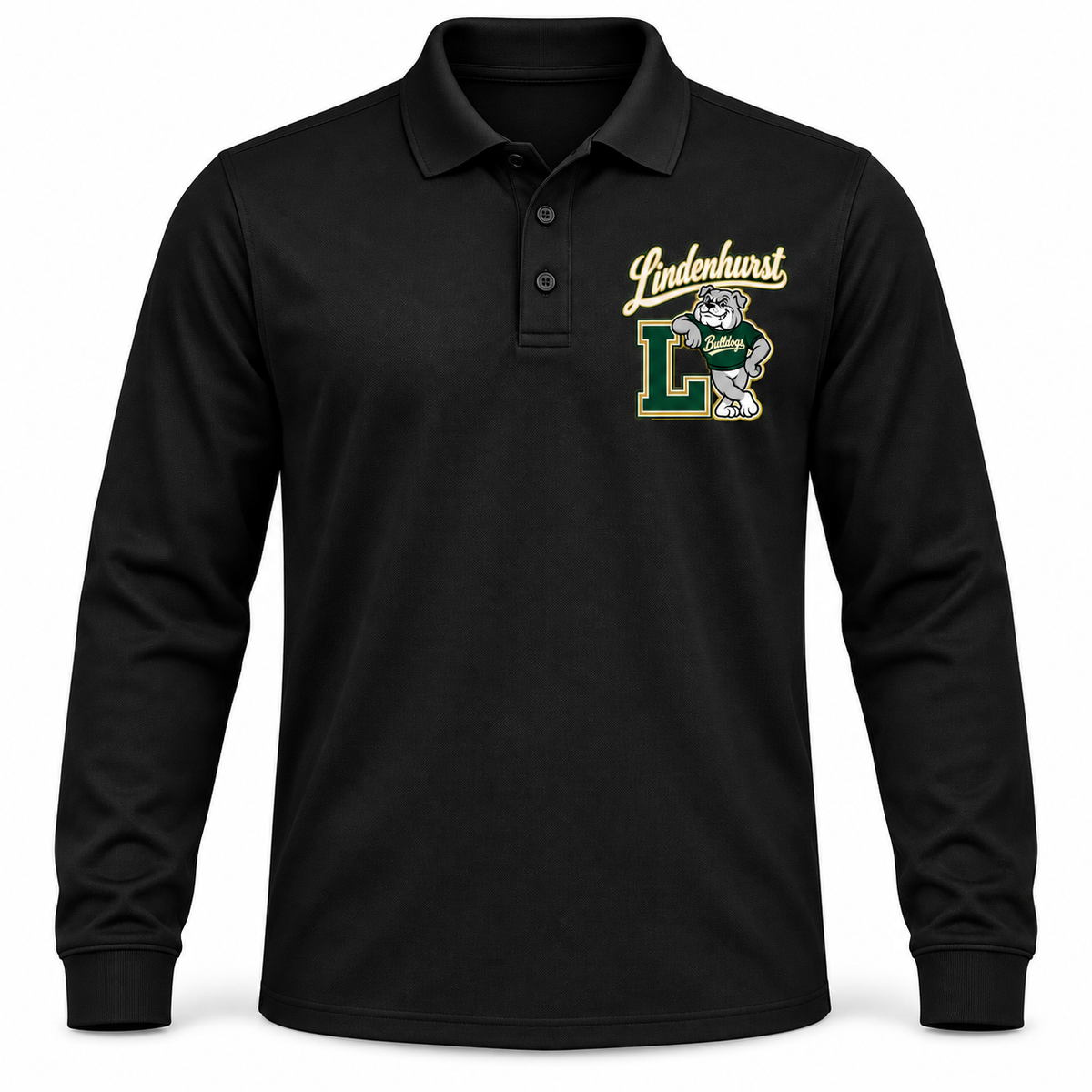Lindenhurst Bulldogs Heritage Long Sleeve Polo Black