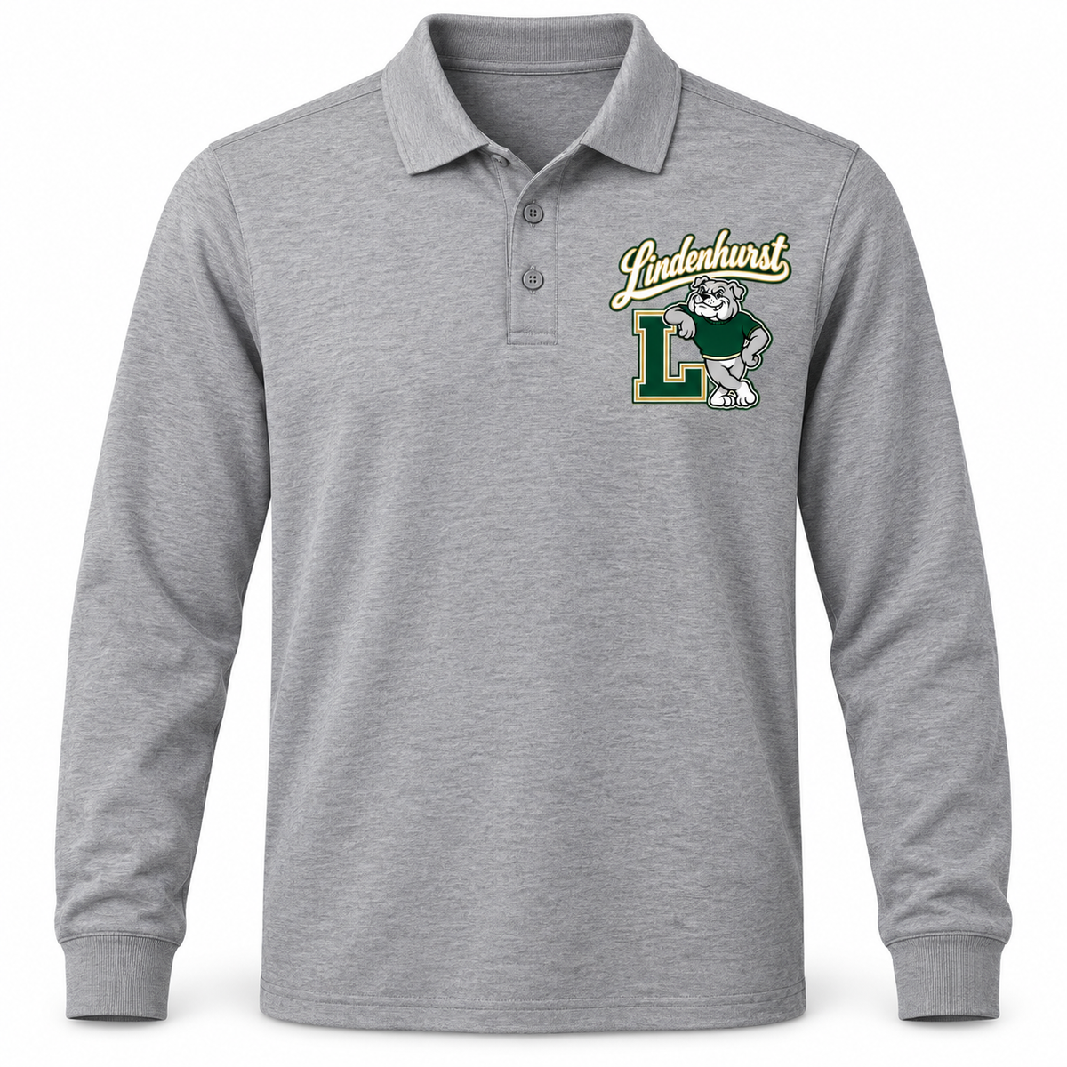 Lindenhurst Bulldogs Heritage Long Sleeve Polo Heather Gray