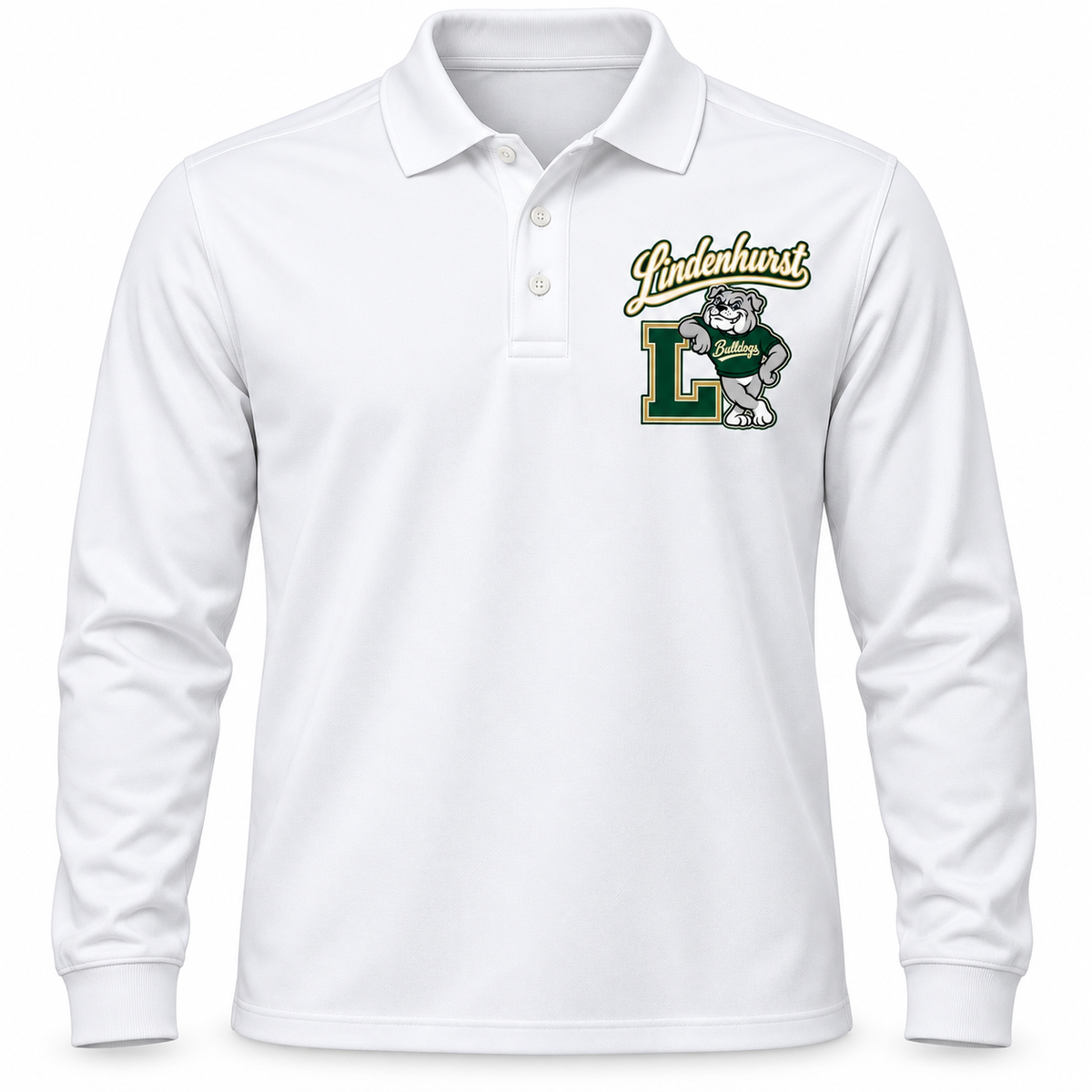 Lindenhurst Bulldogs Heritage Long Sleeve Polo White