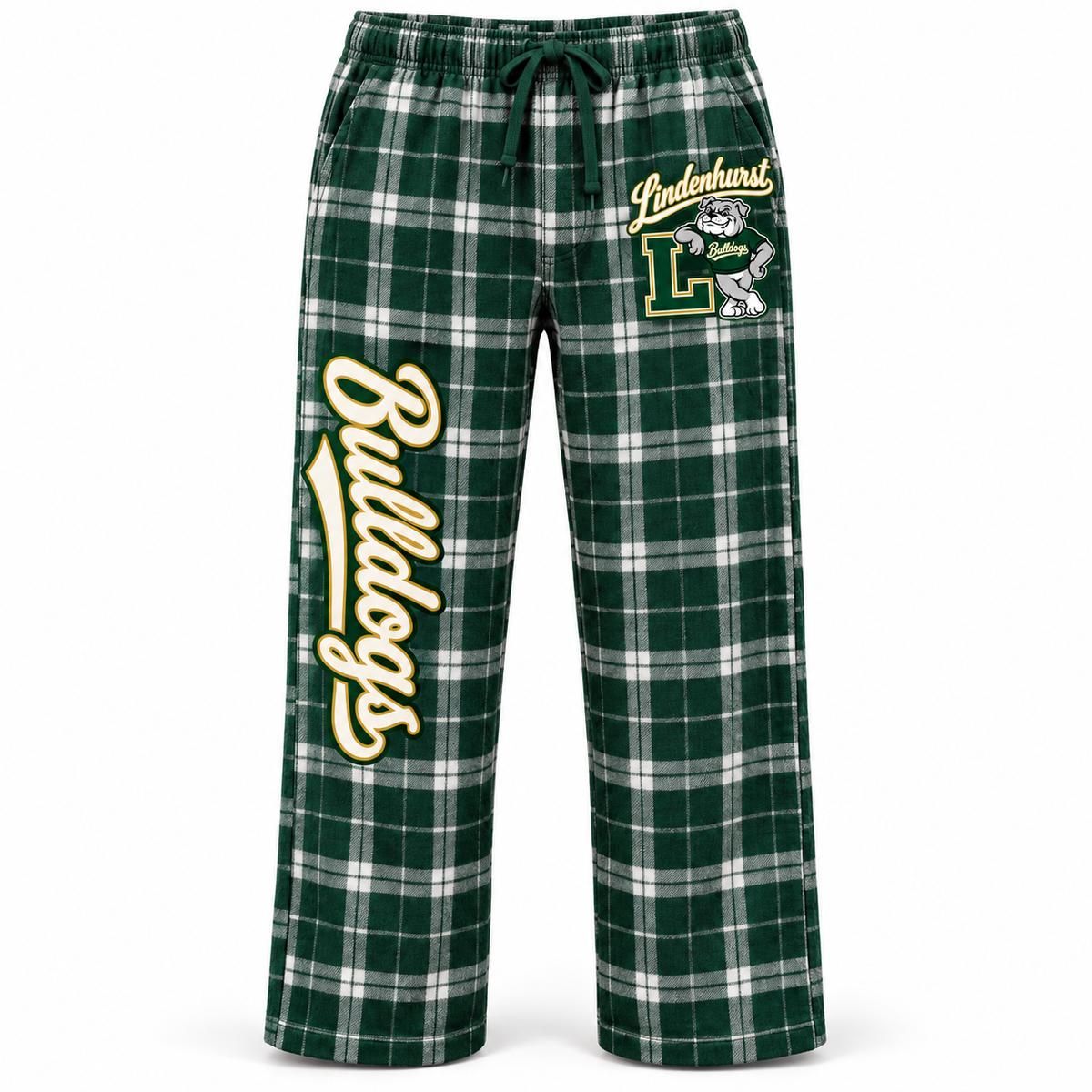 Lindenhurst Bulldogs Heritage Plaid Flannel Pajama Pants Green / White Plaid