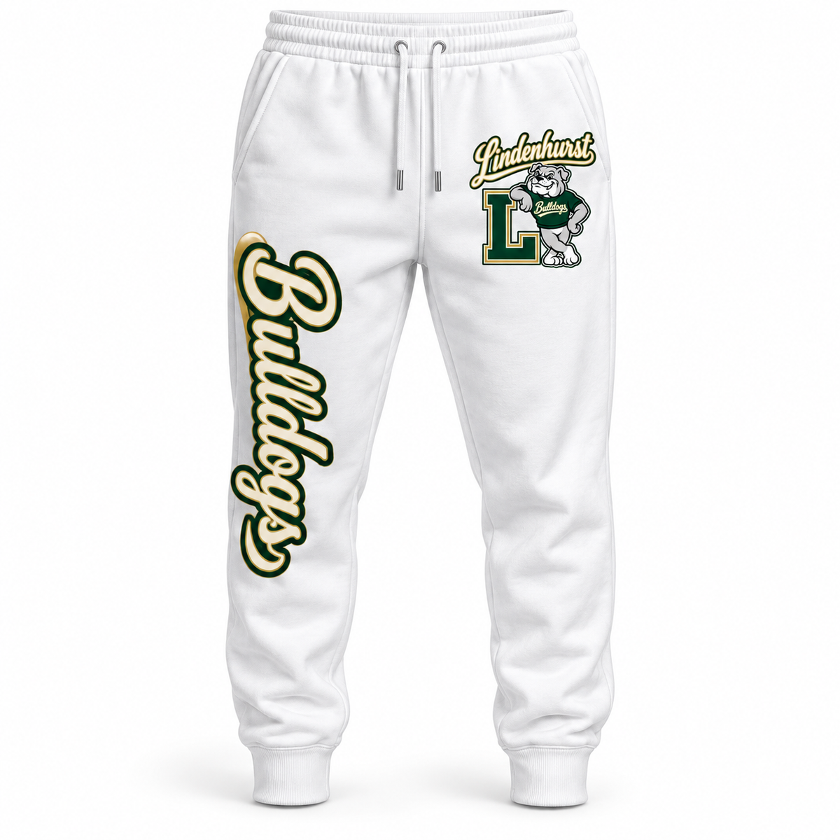 Lindenhurst Bulldogs Heritage Right-Leg Joggers White