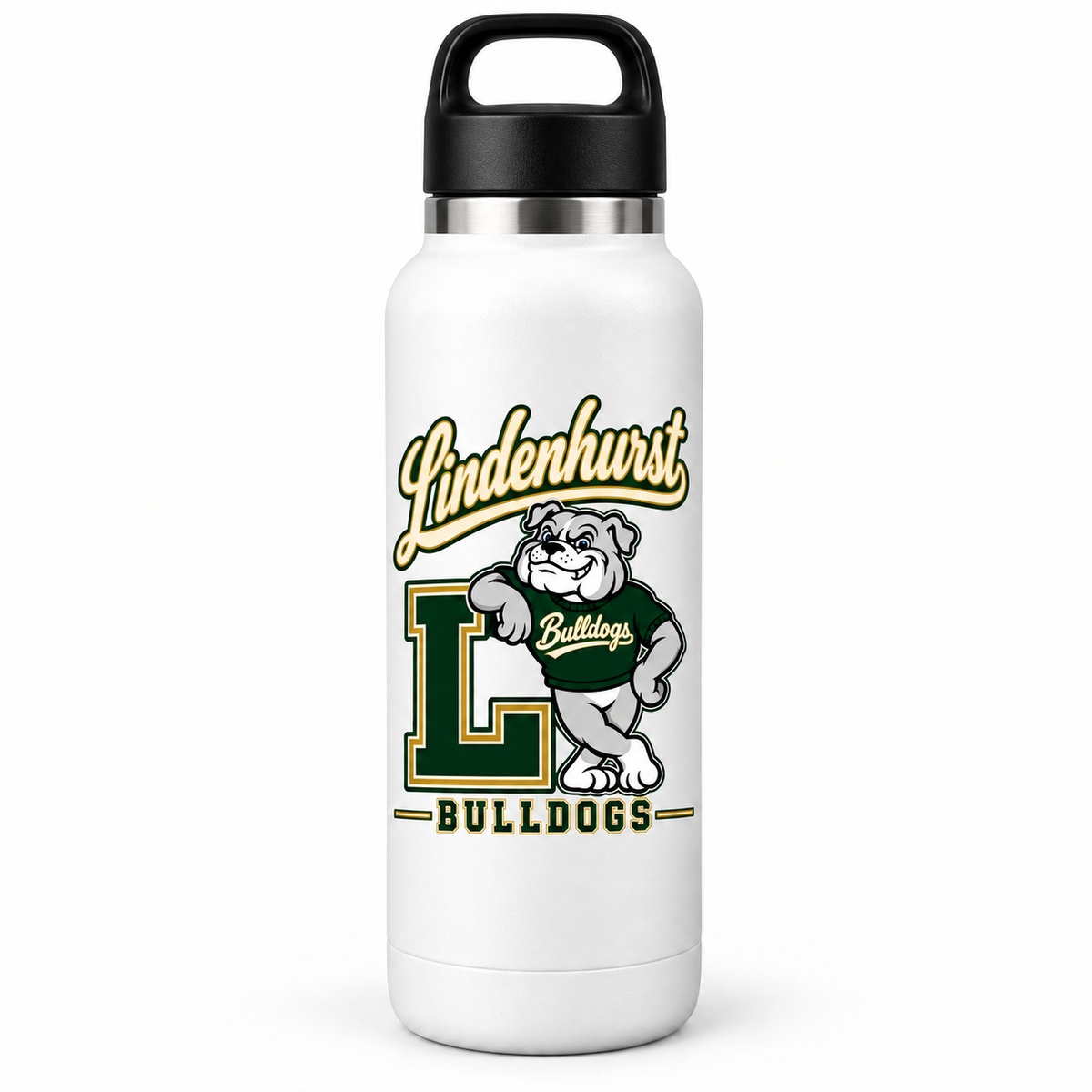 Lindenhurst Bulldogs Heritage Water Bottle White